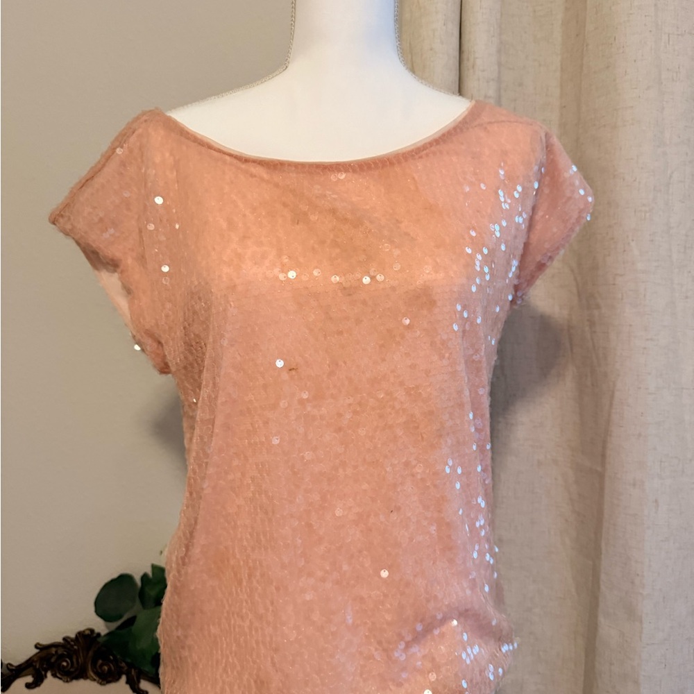 Express Sequin Blush Short Sleeve Top